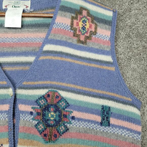 Orvis Vintage Wool Striped Aztec Easter V Neck Vest Womens Size Large - Picture 6 of 7